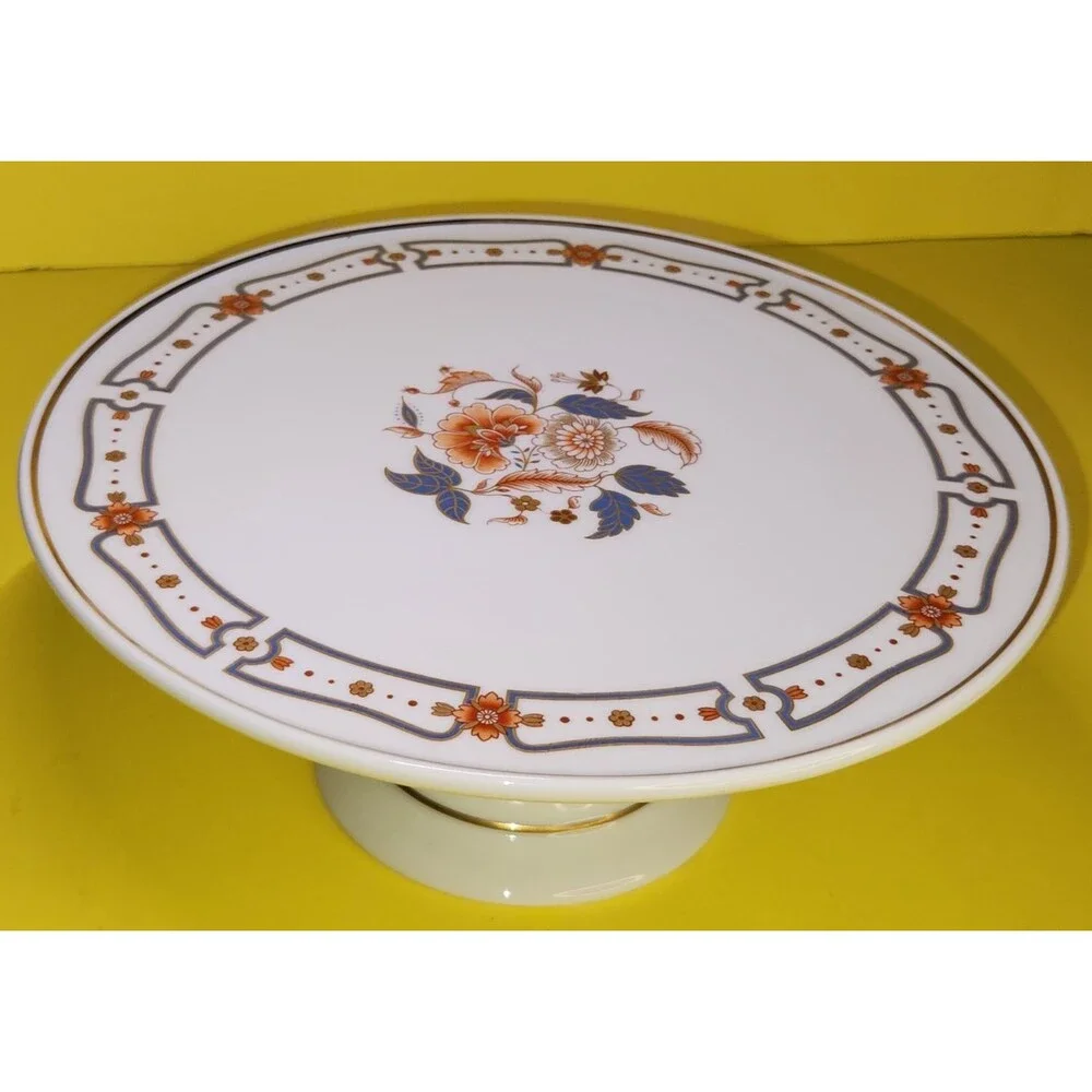 Richard Ginori Italy Porcelain Pedestal Cake Stand Taormina Tazza Gold Floral